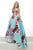 Janique JA2001 - Wide V Neck Hi-Lo Floral Ballgown In Blue and Floral