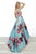 Janique JA2001 - Wide V Neck Hi-Lo Floral Ballgown In Blue and Floral