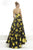 Janique JA2002 - Strapless Sweetheart Hi-Lo Floral Ballgown In Black Yellow and Floral