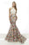 Janique JA2004 - Lace Halter Trumpet Two-Piece Evening Gown with Floral Prints In White and Print
