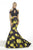 Janique - Lace Halter Trumpet Two-Piece Evening Gown with Floral Prints and Keyhole Accent JA2006 In Black and  Yellow