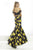 Janique - Lace Halter Trumpet Two-Piece Evening Gown with Floral Prints andKeyhole Accent JA2006 In Black and Yellow