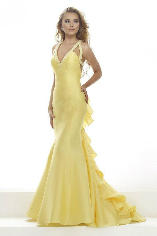 Janique JA2007 - Bedazzled Sleeveless Sweetheart Ruffled Long Mermaid Gown JA2007 In Yellow