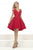 Janique - Bow Cap-Sleeved V-Neck Cocktail Dress JA2105A In Red