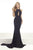 Janique JA3002 - Halter Neckline Front Key Hole Long Gown In Black
