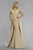 Janique JA3009 - Embroidered V-Neck ¾ Sleeved Long Mermaid Gown in Neutral