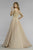 Janique JA3009 - Embroidered V-Neck ¾ Sleeved Long Mermaid Gown in Neutral