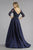 Janique JA3009 - Embroidered V-Neck ¾ Sleeved Long Mermaid Gown in Blue