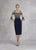 Janique - JA3010 Quarter Length Flounced Sleeve Adorned Sheath Dress In Neutral and Blue