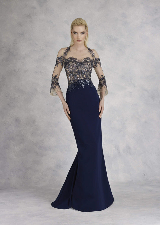 Janique - JA3011 Bedazzled Illusion Jewel Trumpet Dress