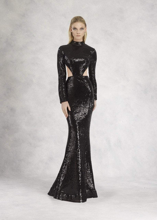 Janique - JA3019 Long Sleeve High Sheath Dress In Black