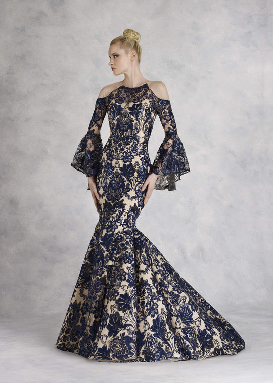 Janique - JA3021 Sequined Jewel Neck Mermaid Dress With Train