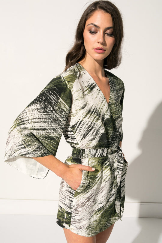JAMARI PALM Kimono Silk Jumpsuit | JAMARI Combinaison palm en soie