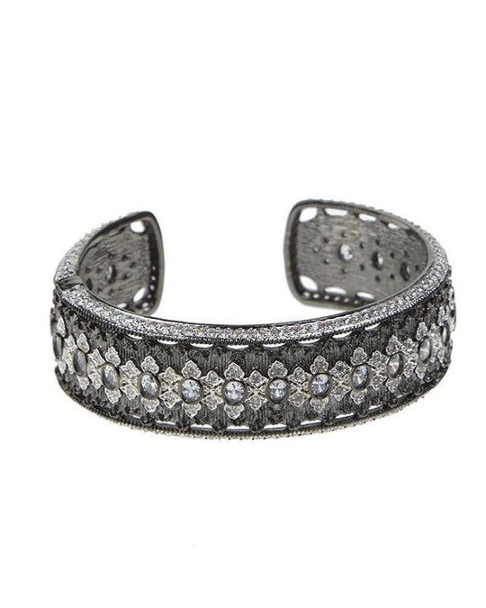 Gunmetal Plated Oval CZ Narrow Cuff
