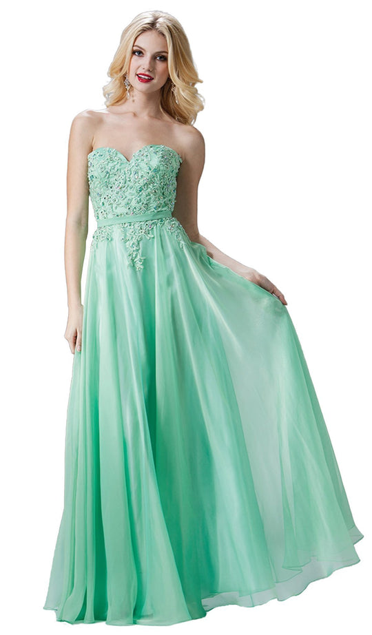 Cinderella Divine - Strapless Floral Applique Sweetheart A-line Dress