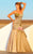 MNM Couture - JD006 Bedazzled Ruched Mermaid Dress in Gold