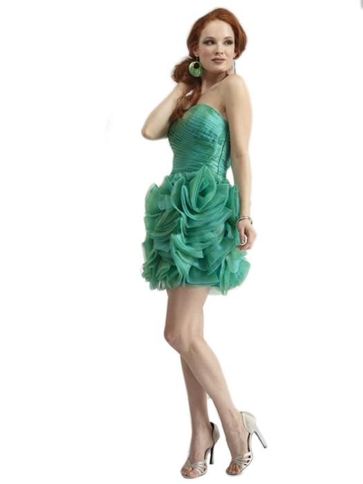 Janique D266 Short Ruched Sweetheart Ruffle Dress  in Green