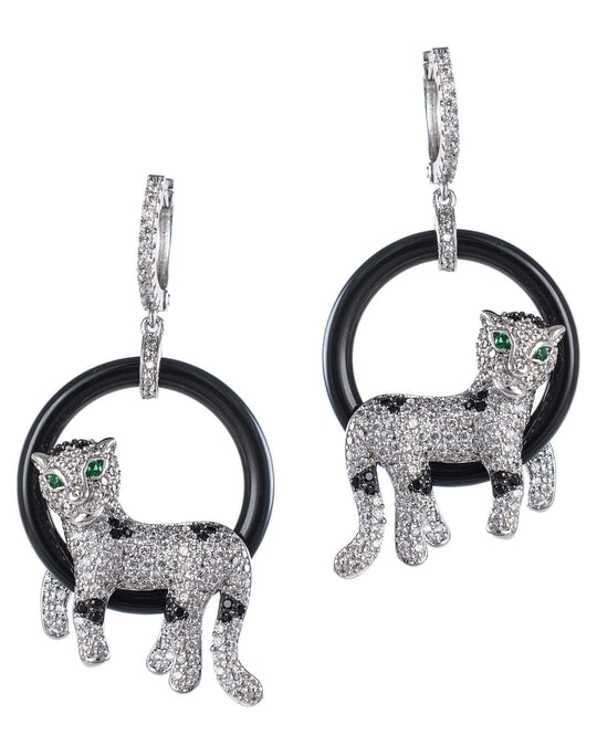 Jarin K Jewelry - Panther Hoop Earrings in Silver/Black