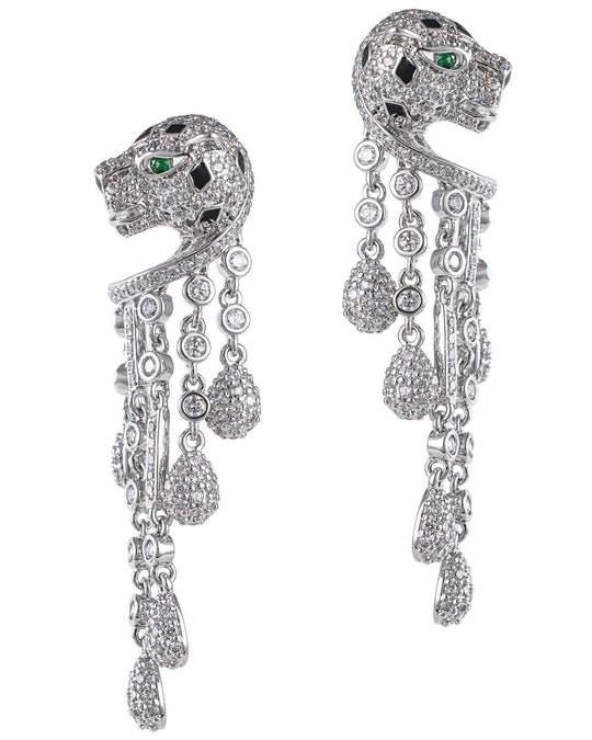 Jarin K Jewelry - Pave Panther Fringe Earrings in Silver
