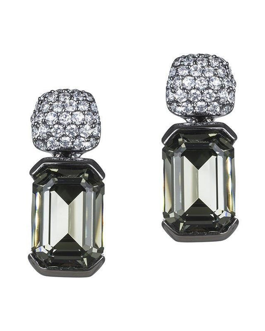 CZ by Kenneth Jay Lane - Cushion Drop Earrings in Gunmetal