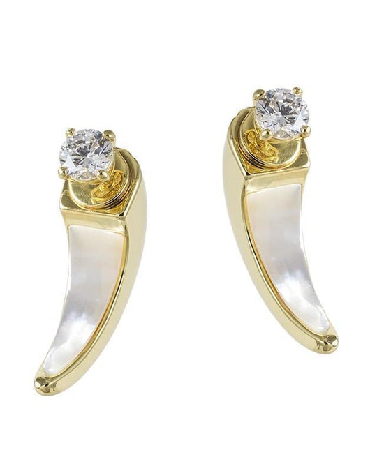 CZ By Kenneth Jay Lane - Mother Of Pearl Front-To-Back Earrings In Gold