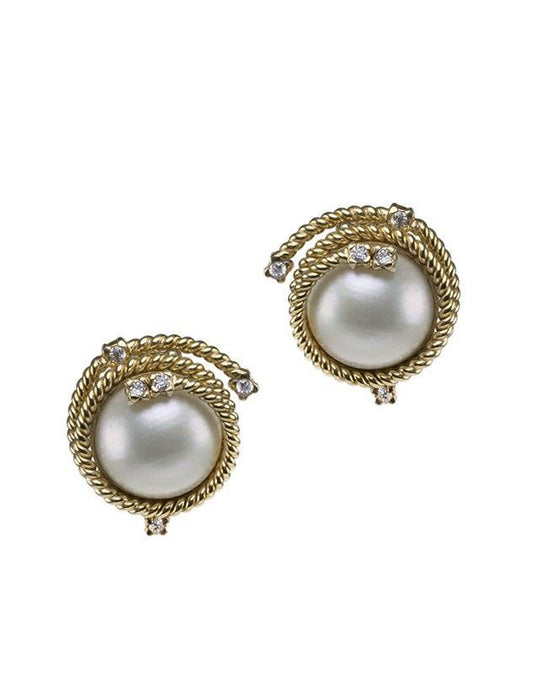 CZ by Kenneth Jay Lane - Pearl and Rope Clip on Earrings in White