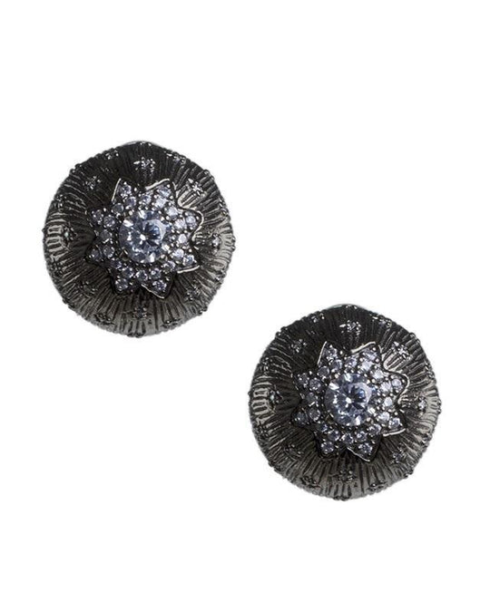 CZ by Kenneth Jay Lane - Starburst Dome Earrings in Black