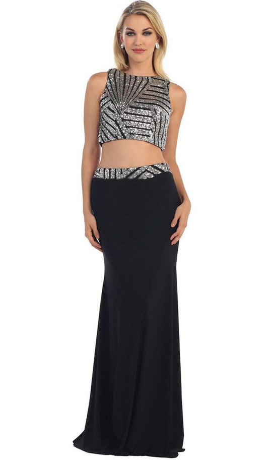 Embellished Crop Top Two-Piece Jersey Prom Dress