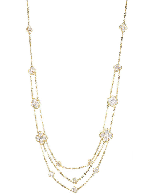 Jarin K Jewelry - Triple Strand Lace Clover Necklace in Gold