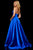 Sherri Hill - 52195 V Neck Spaghetti Straps A-Line Satin Dress In Blue