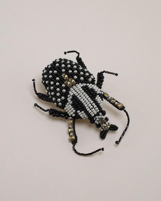 Jarin K Jewelry - Hand Beaded Victorian Scarab Brooch in Black