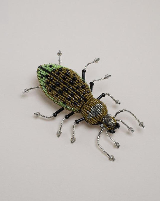 Jarin K Jewelry - Hand Beaded Night Crawler Brooch in Green