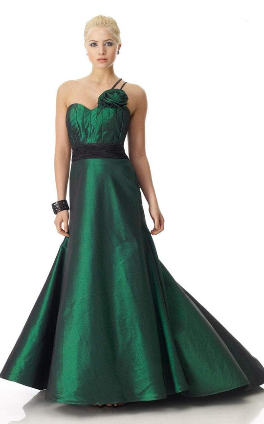 Janique - JQ086 Rosette Accented One-Shoulder Gown In Green