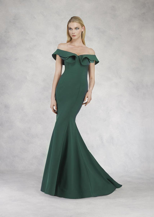 Janique - JQ1801 Split Off The Shoulder Mermaid Evening Gown In Green