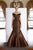 Janique - JQ1908 Metallic Off-Shoulder Mermaid Dress In Brown