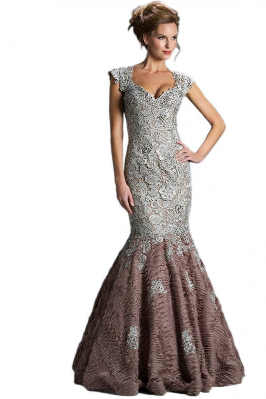 Janique JQ3313  Scalloped Sweetheart Neckline Mermaid Dress in Brown