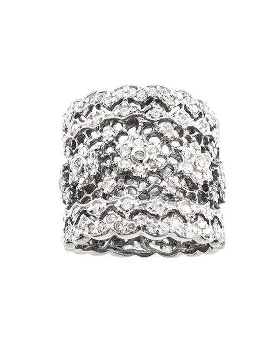Jarin K Jewelry - Oxidized Floral Filigree Ring in Silver