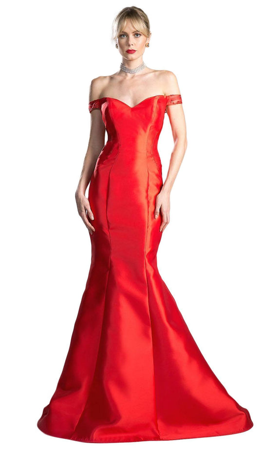 Cinderella Divine - Lace Off-Shoulder Satin Mermaid Prom Dress
