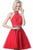 Jovani - JVN1099 Beaded High Halter Neck Lace Applique Cocktail Dress In Red
