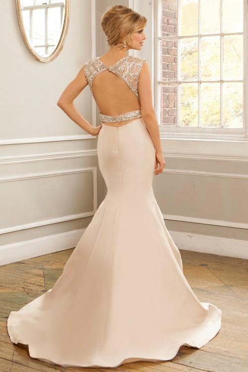 Crystal Beaded Jewel Neck Mermaid Gown 22637