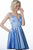 Jovani - JVN2278 Embellished Plunging V-neck A-line Dress In Blue