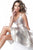Jovani - JVN2386 Plunging V-neck Tiered A-line Dress In White and Neutral
