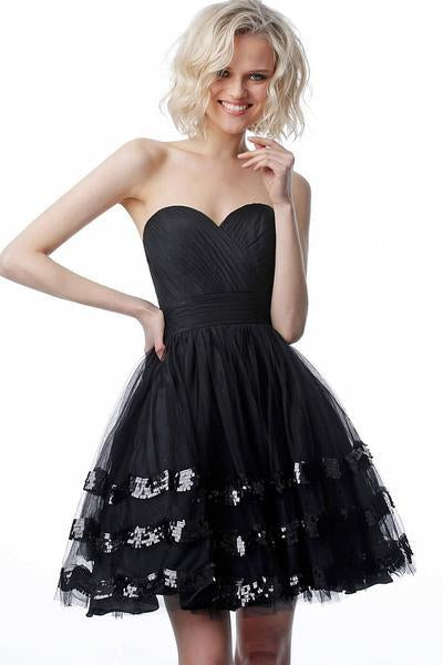 Jovani - JVN2462 Strapless Pleated Sweetheart Sequined A-line Dress In Black