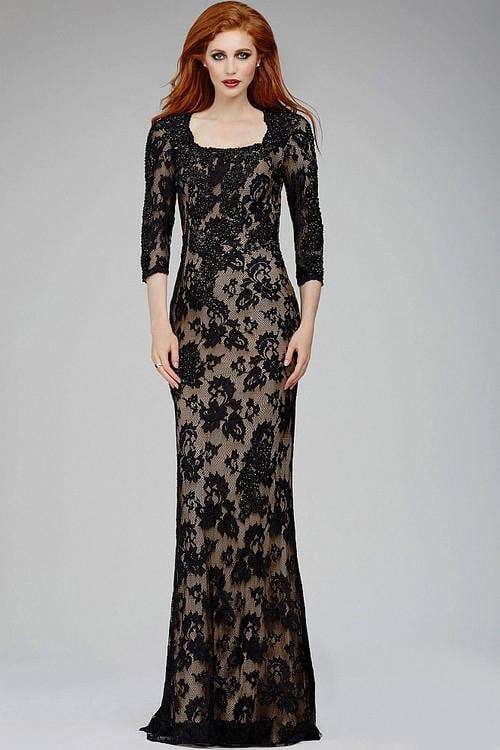 Quarter Length Sleeve Square Neck Lace and Crystal Embellished Sheath Dress 26877