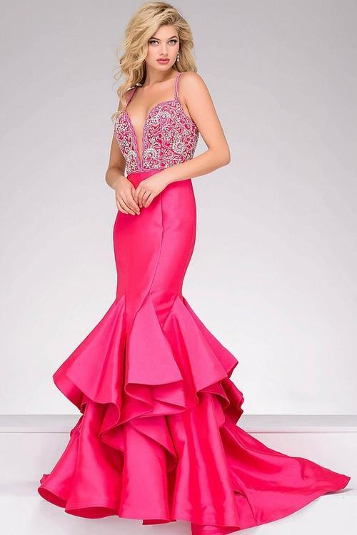 Crystal Embellished Plunging Sweetheart Mermaid Gown 32355