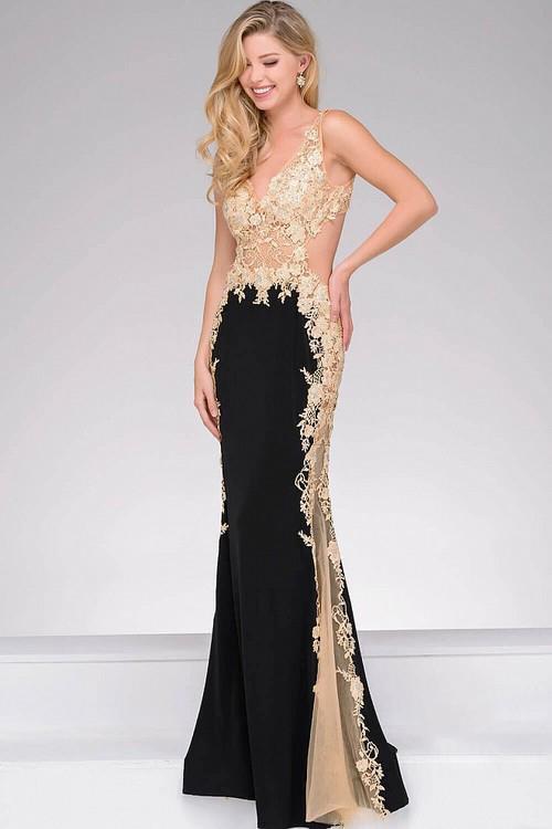 Sheer Lace Applique Prom Dress JVN33488
