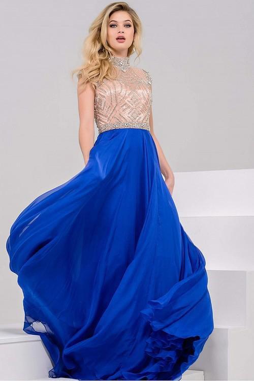 Crystal Embellished High Neck Chiffon A-line Gown 34000