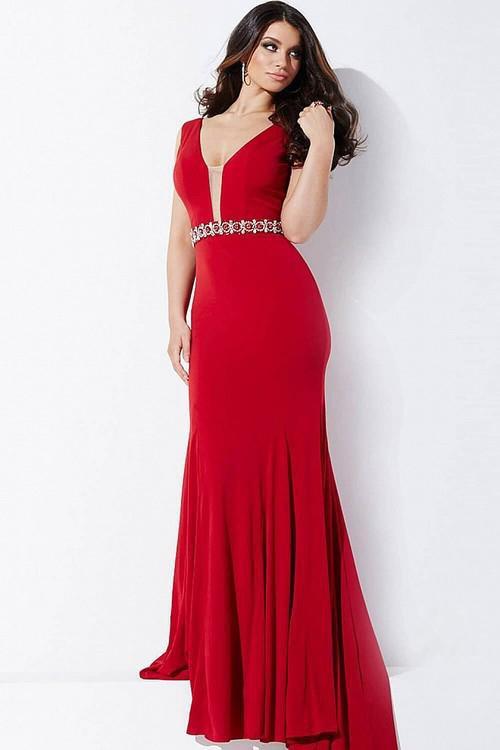 Jovani - Sleeveless Jersey Prom Dress JVN36020 in Red