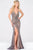 Jovani - Spaghetti Strap High Slit Beaded Dress JVN36793 in Gray and Neutral