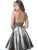 Jovani - JVN3782 Metallic Plunging V-Neck Dress In Gray